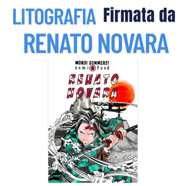 Litografia di Tanjiro Kamado firmata dal doppiatore Renato Novara durante il firmacopie da Mondi Sommersi
