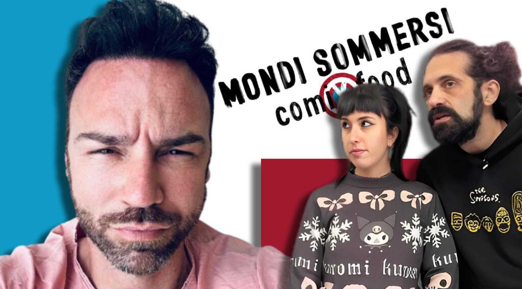 Max e Baka di Mondi Sommersi accanto al logo del negozio, in una grafica dei loro canali social